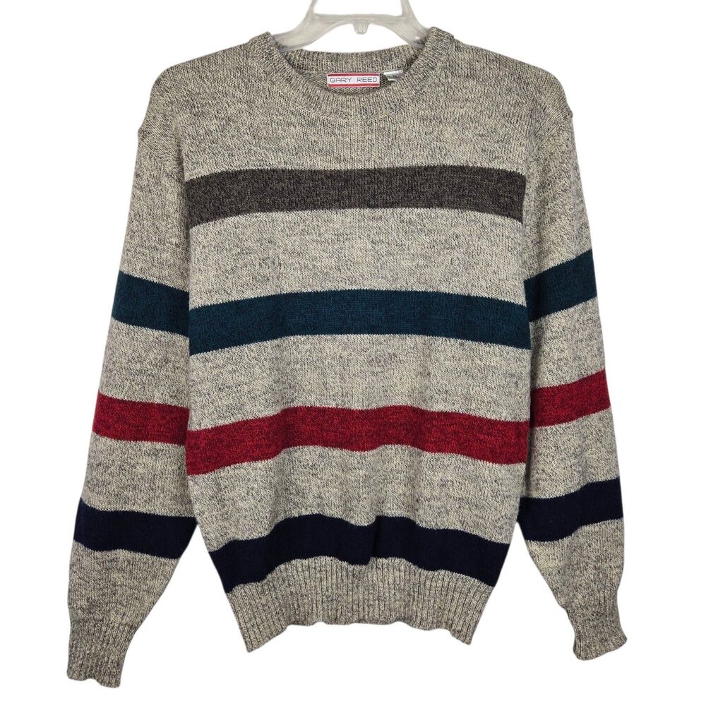 Vtg Gary Reed Sweater Men's Sz XL Wool Blend Crew Neck Striped Multicolor Korea